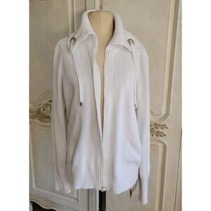 Lauren Ralph Lauren Women's Ribbed Cardigan Sweater Pure White 100% Cotton L